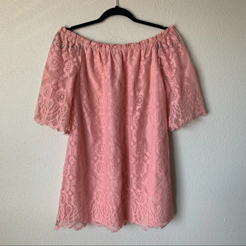 BB Dakota pink off the shoulder scalloped lace mini dress S